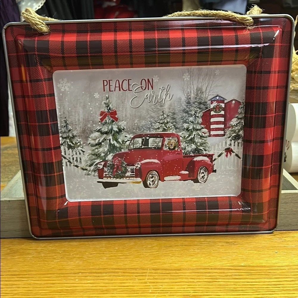 Plaid Christmas Wall Art with Red Truck